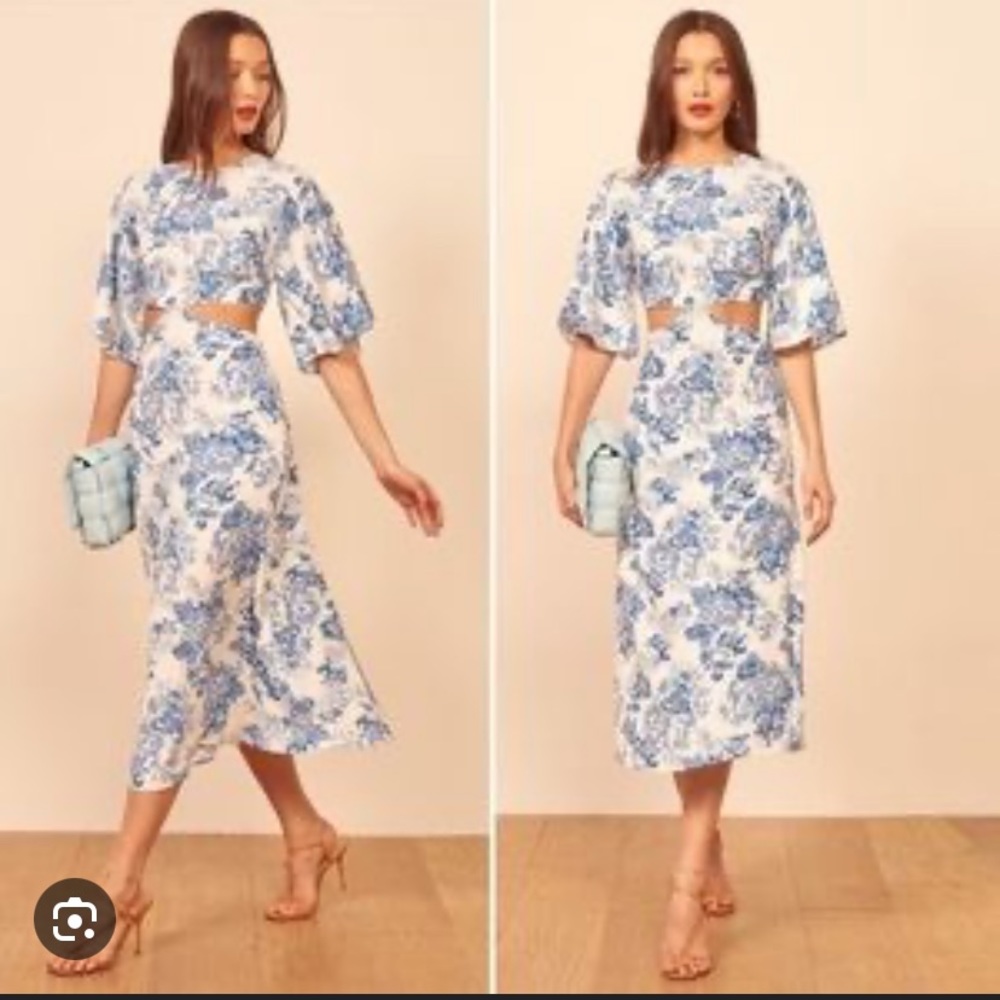 Blue & white Reformation dress.